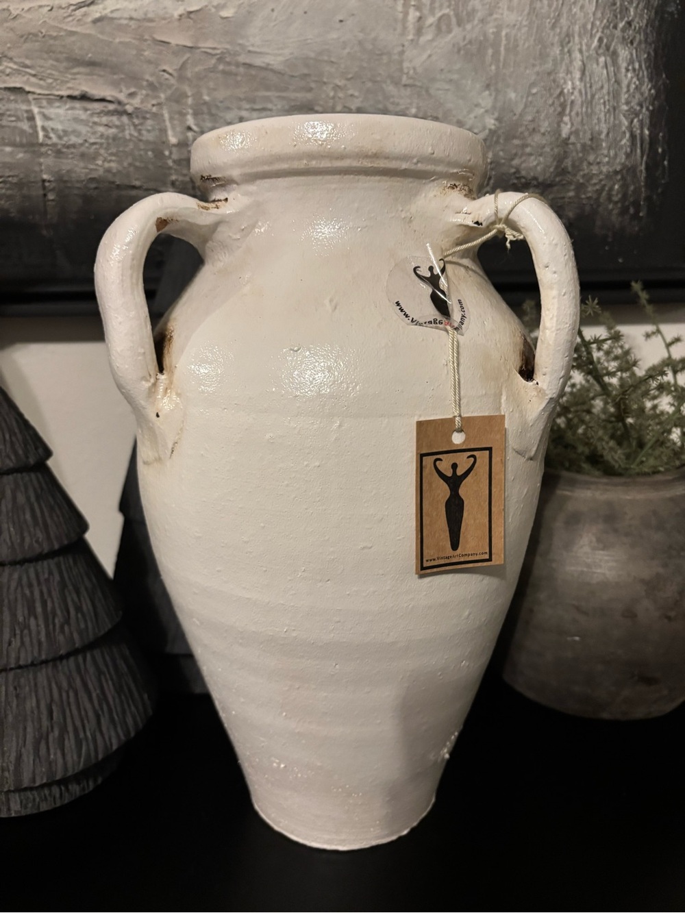 Decorative Vintage Style White Ceramic Three-Handled Vase